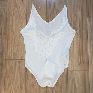 SHEIN White Bodysuit with White Fringe